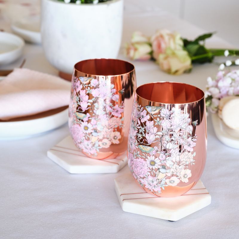 Floral Copper Glasses 450ml - Set of 2